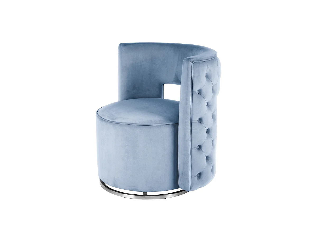 Fauteuil Pivotant en Velours "Beverly" 77cm Bleu Clair