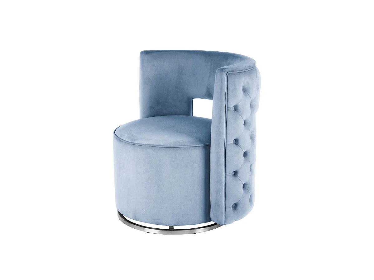 Fauteuil Pivotant en Velours "Beverly" 77cm Bleu Clair