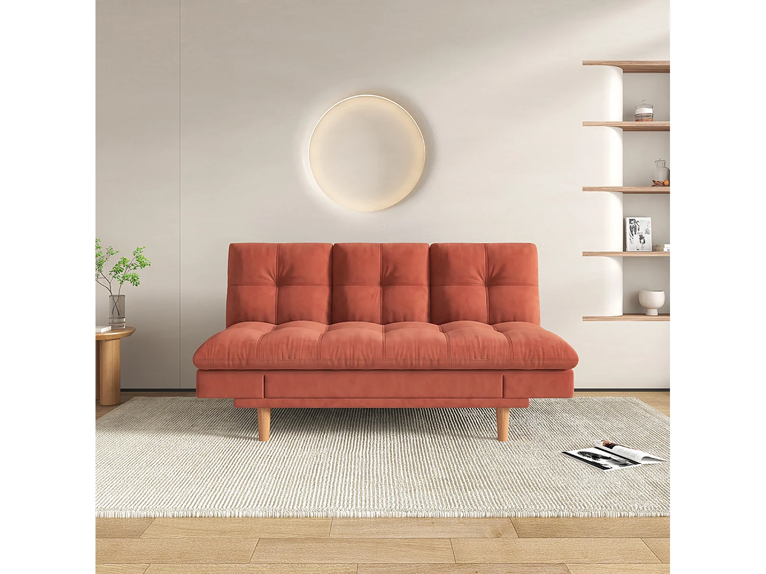 Canapé convertible 3 places en tissu matelassé terracotta KALMAR