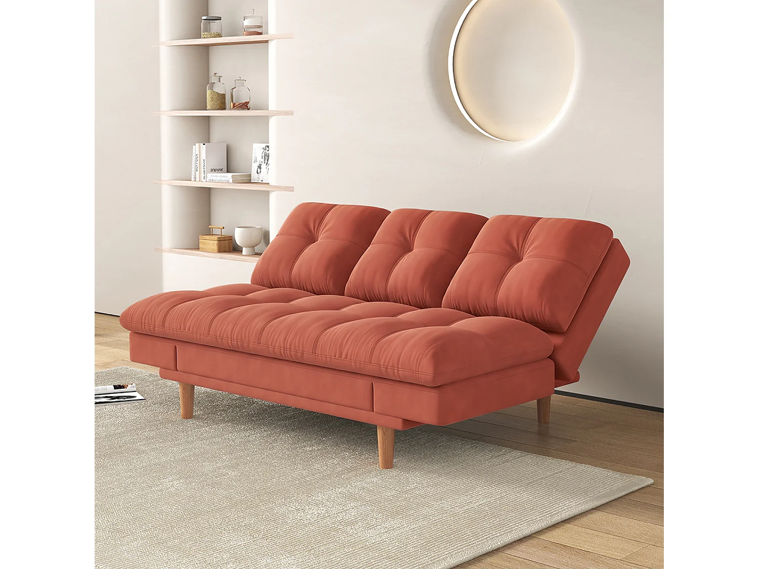 Canapé convertible 3 places en tissu matelassé terracotta KALMAR