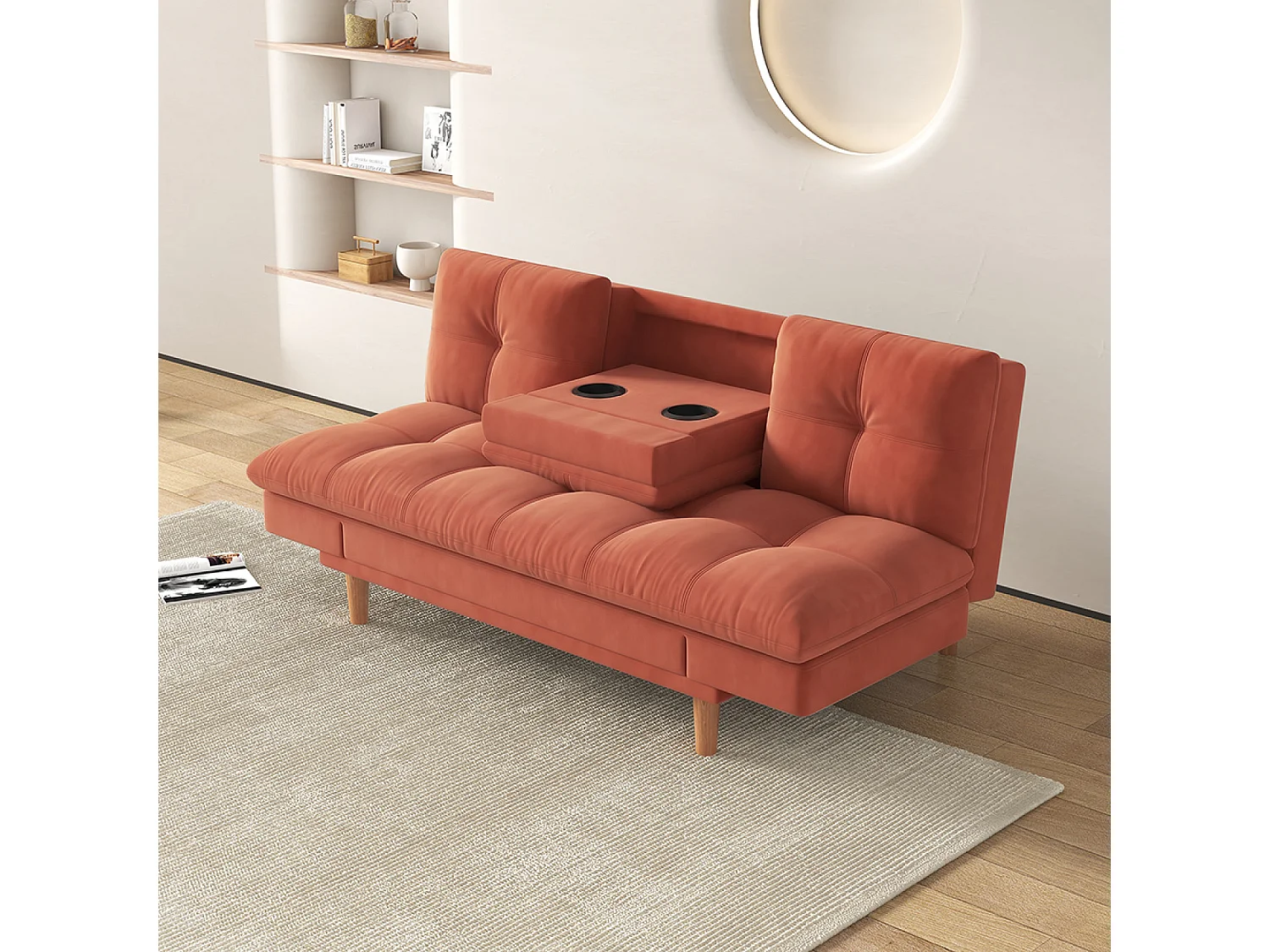 Canapé convertible 3 places en tissu matelassé terracotta KALMAR
