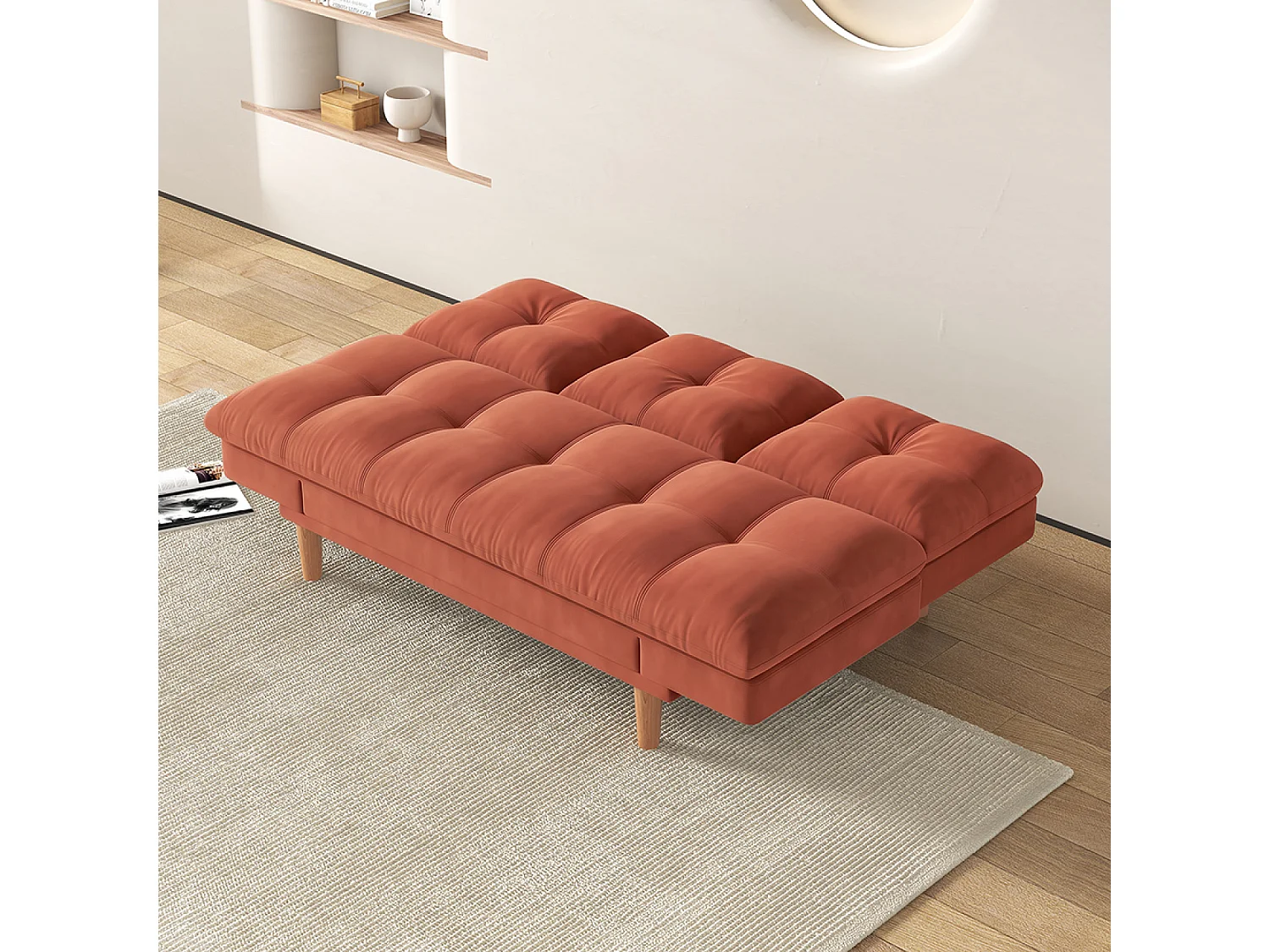 Canapé convertible 3 places en tissu matelassé terracotta KALMAR