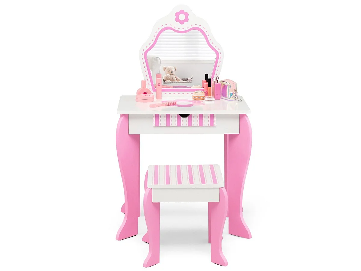 Schminktisch & Hocker-Set für Kinder mit Spiegel und Schublade 49 x 34 x 86,5 cm Rosa