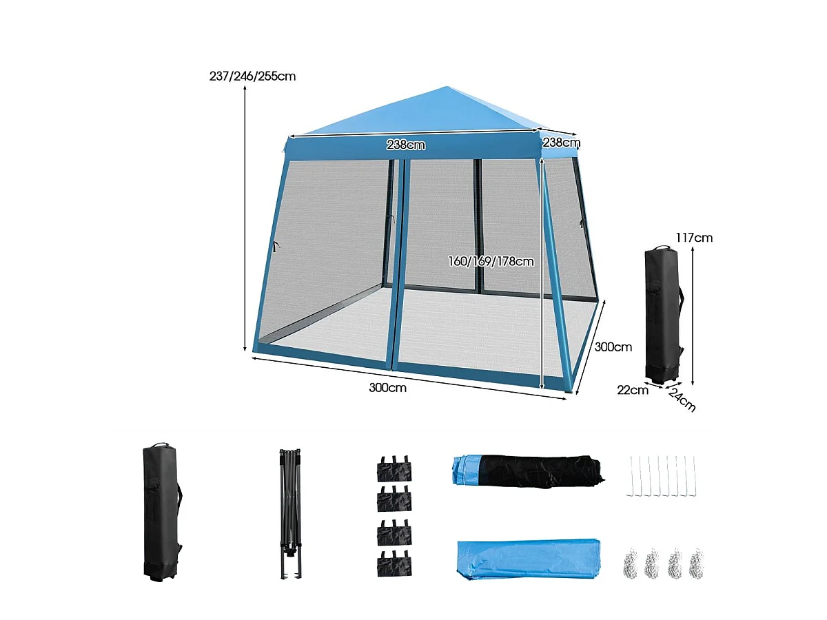 Gartenzelt Pavillon mit Moskitonetz 300 x 300 x 237–255 cm