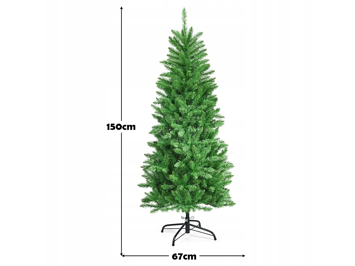Albero di natale artificiale stretto con luci led e base da 150 cm