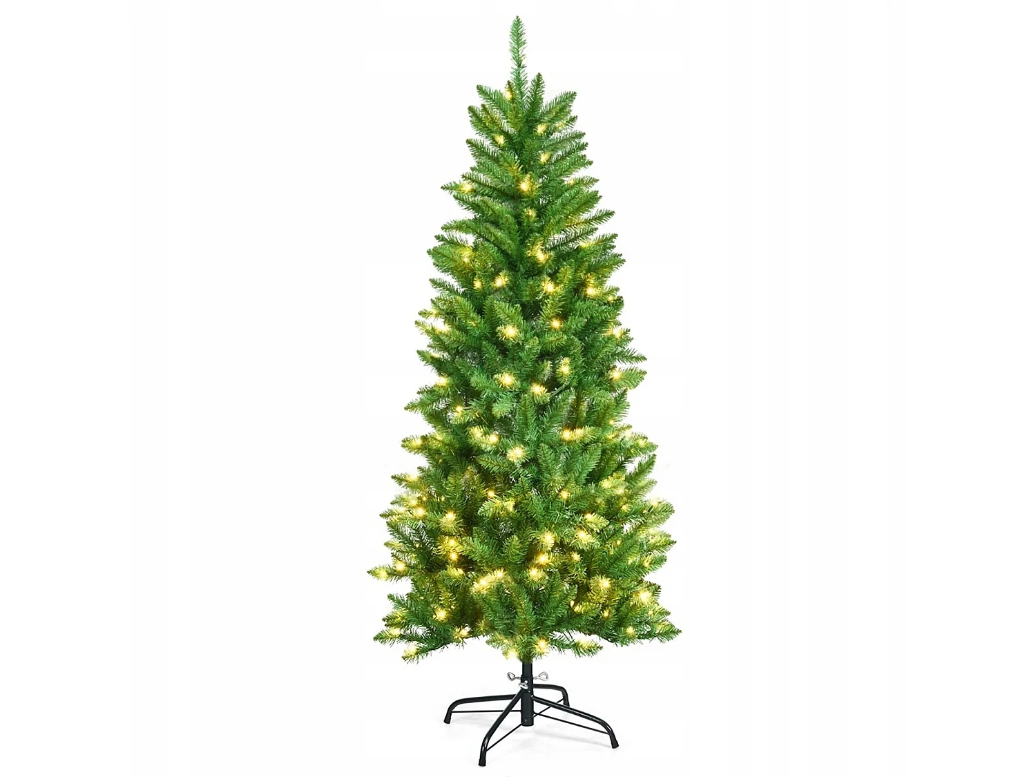 Albero di natale artificiale stretto con luci led e base da 150 cm