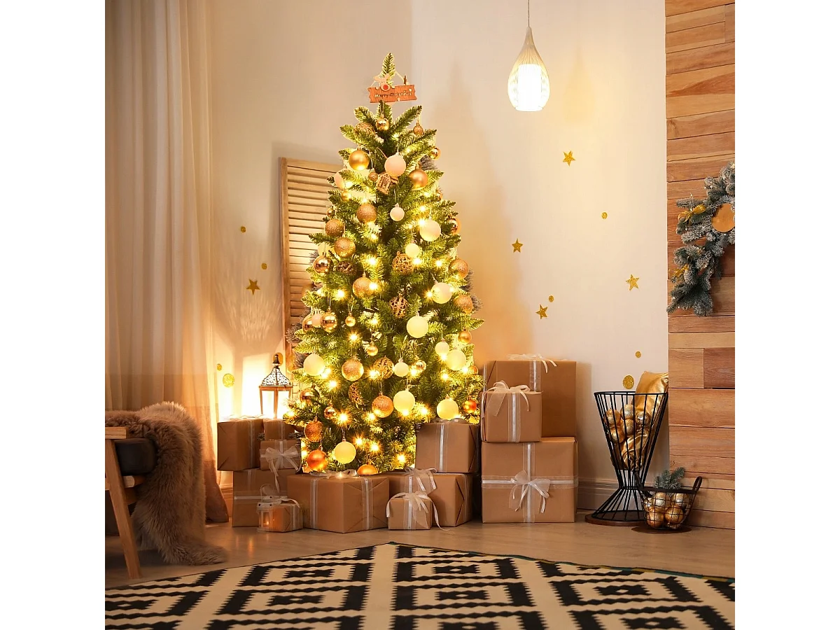 Albero di natale artificiale stretto con luci led e base da 150 cm