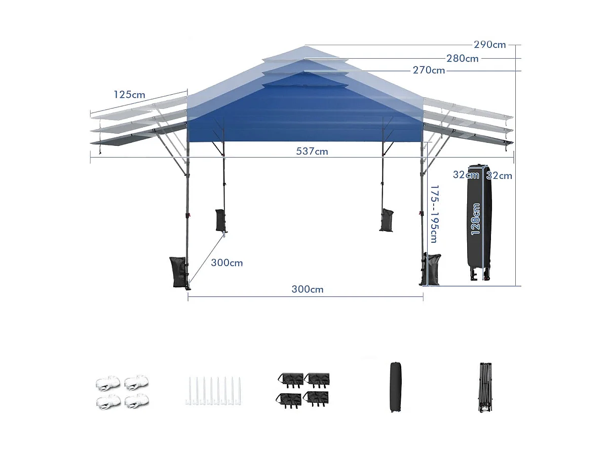 Tenda da giardino pieghevole a 2 pareti 3x3m blu