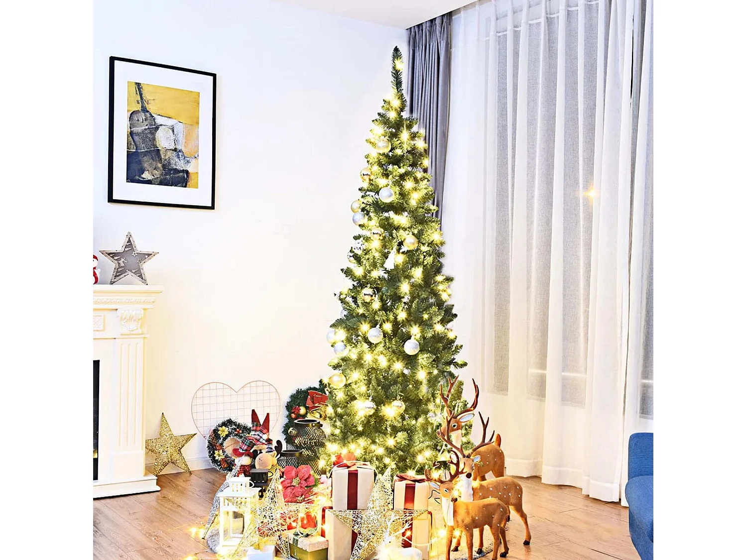 Albero di Natale artificiale abete 225 cm, stretto, con supporto