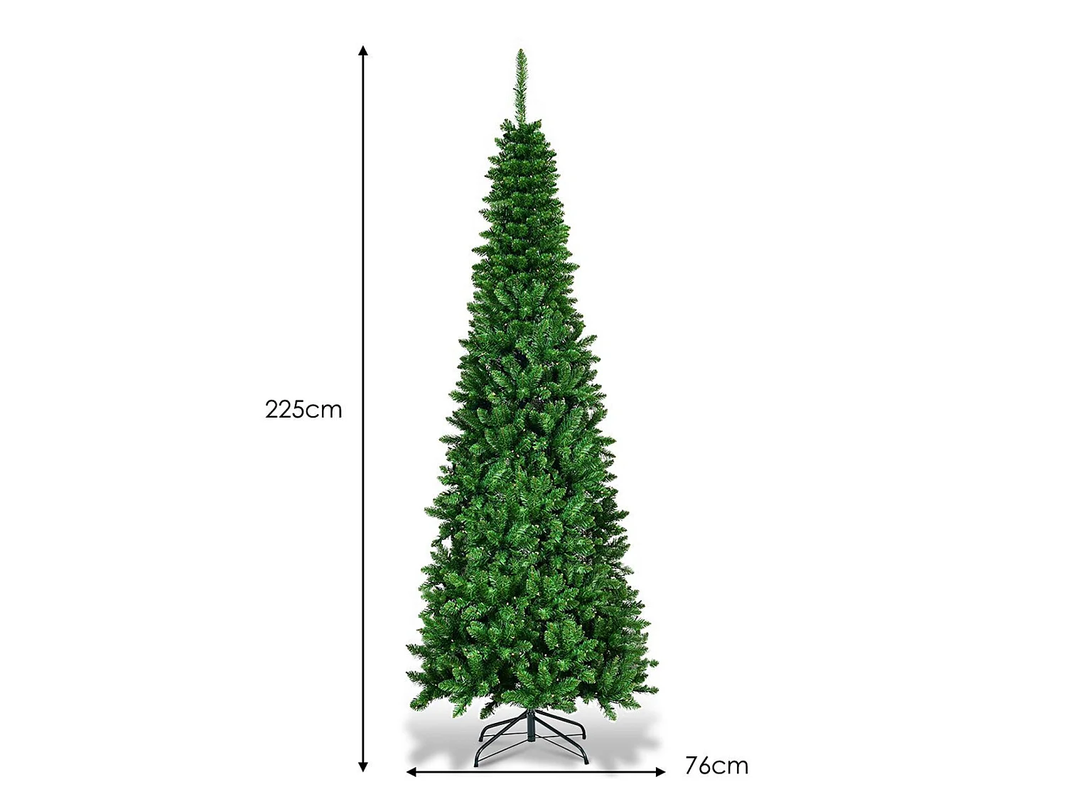 Albero di Natale artificiale abete 225 cm, stretto, con supporto
