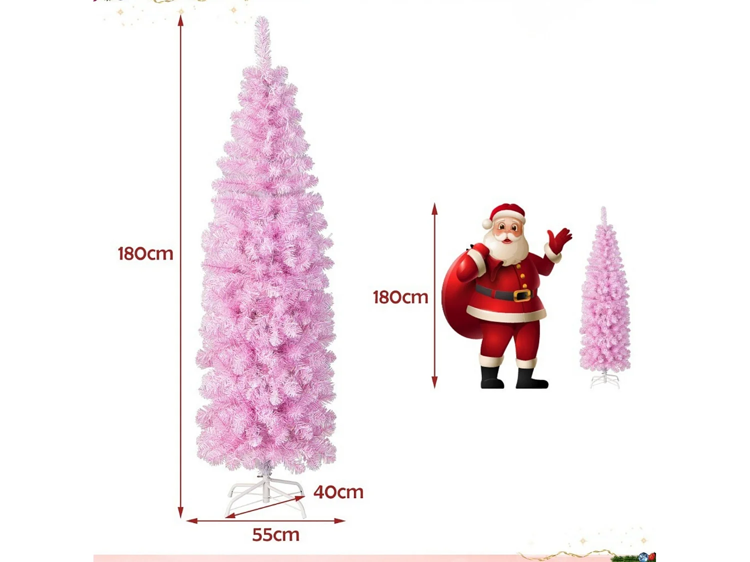 Albero di Natale artificiale rosa con luci LED, 180 cm