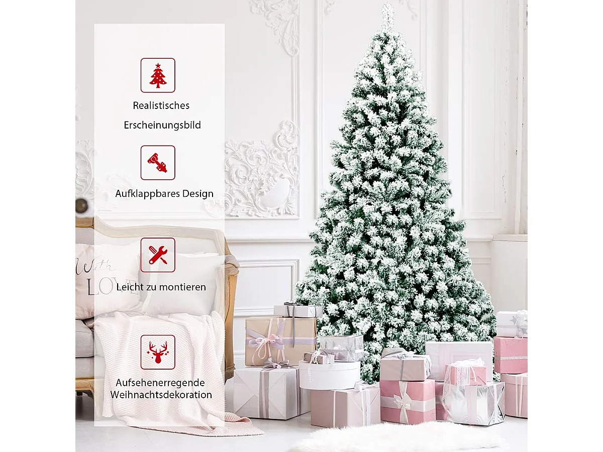 Albero di Natale artificiale a LED da 225 cm con neve artificiale