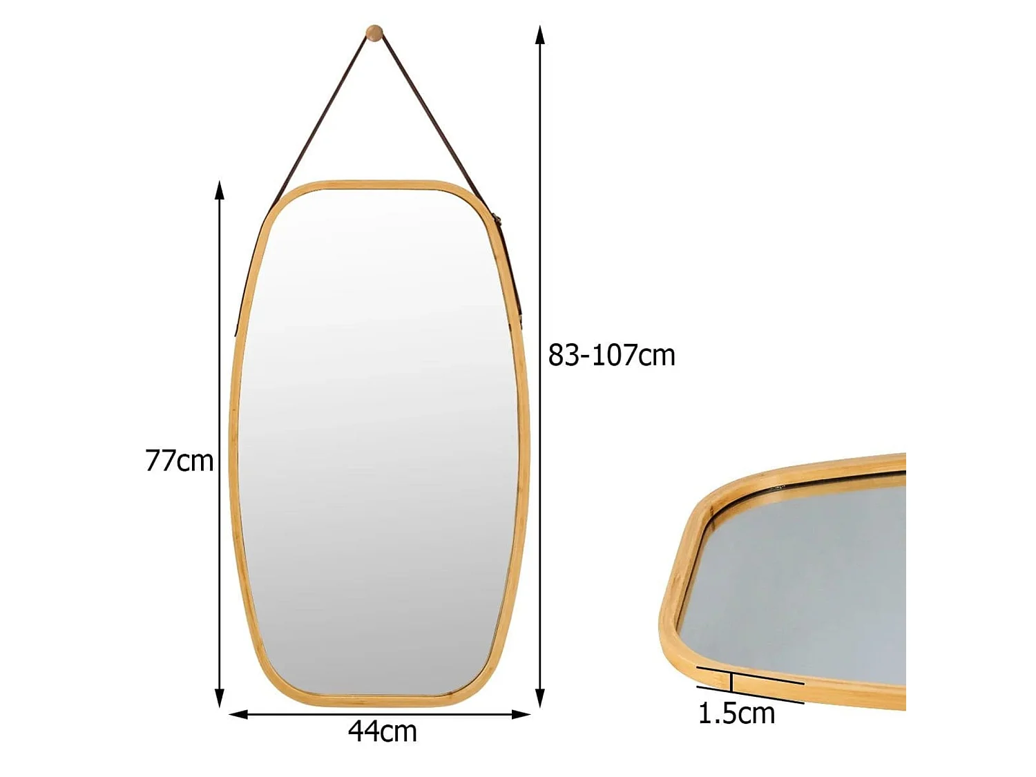 Miroir avec cadre en bambou Miroir de salle de bains sur sangle