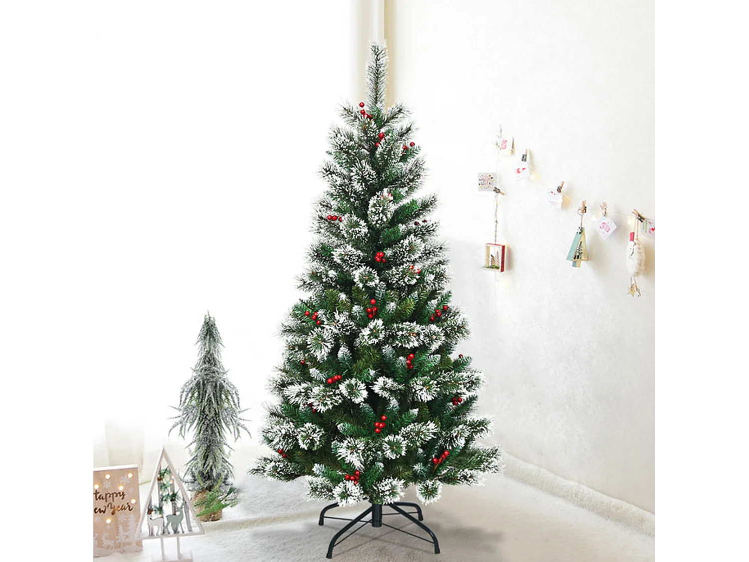 Albero di natale artificiale da 150 cm innevato, abete con base