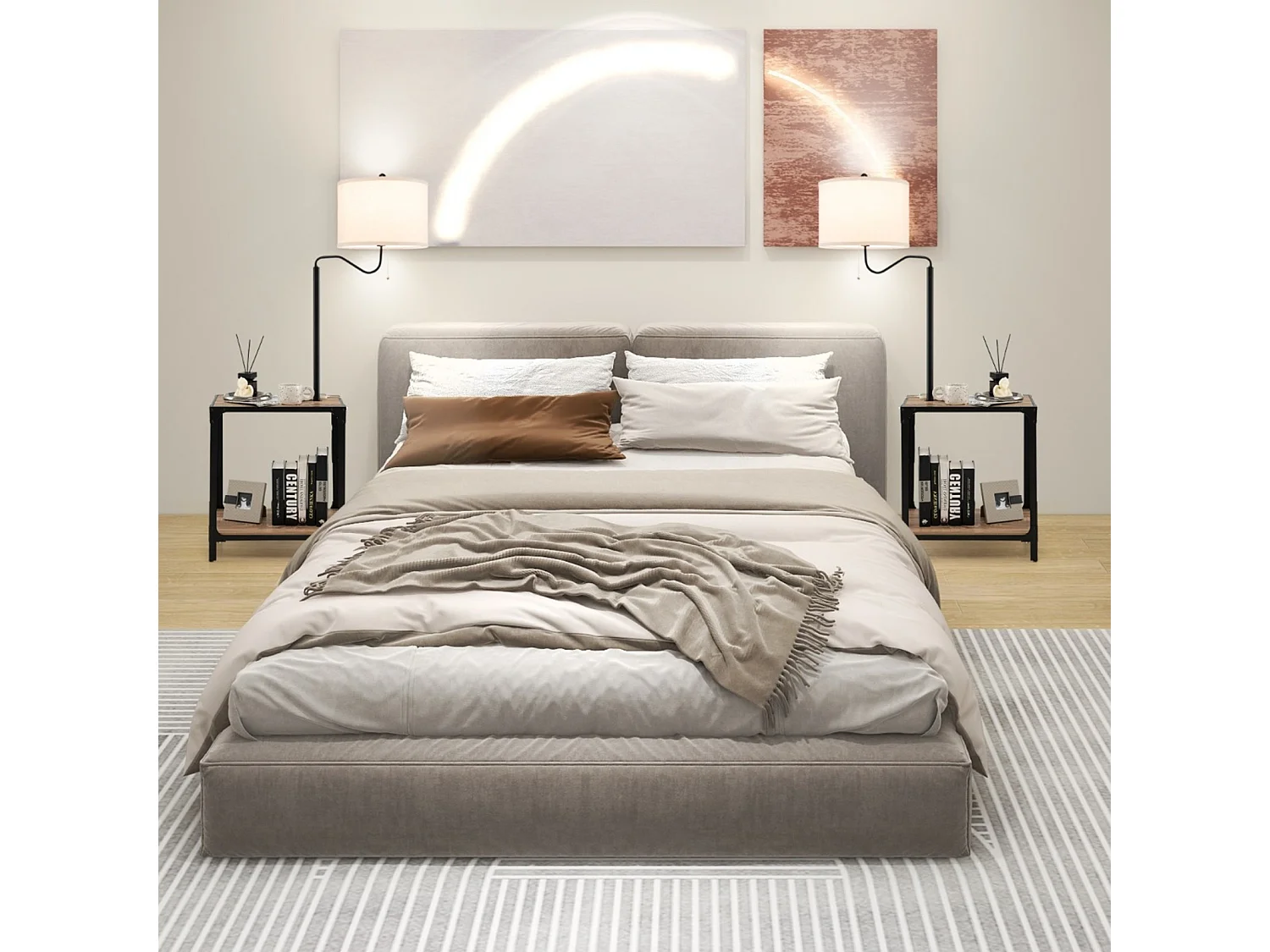 Moderner Beistelltisch mit Tischlampe & 360° Drehbarer Nachttischlampe 49 x 34 x 144 cm