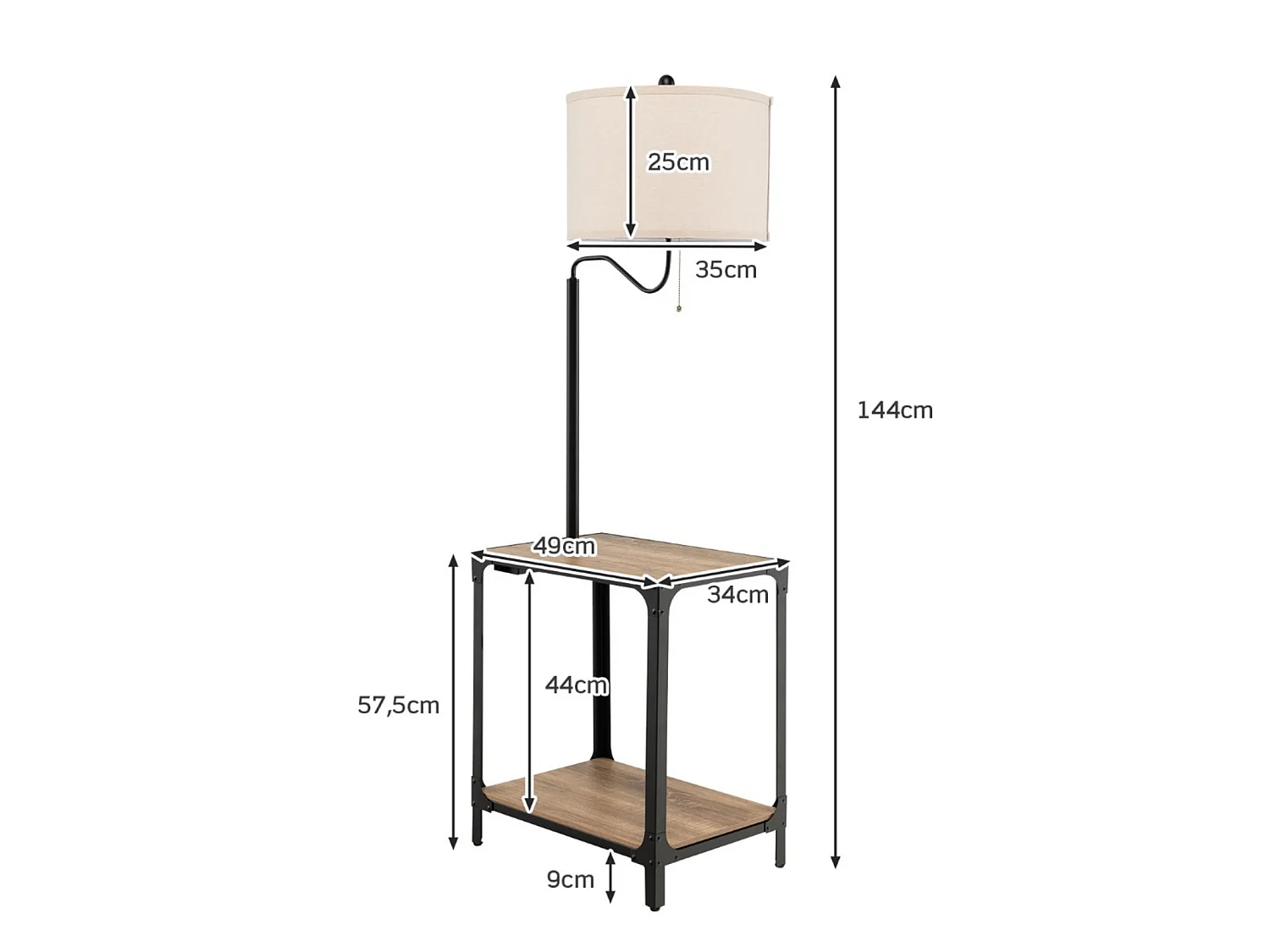 Moderner Beistelltisch mit Tischlampe & 360° Drehbarer Nachttischlampe 49 x 34 x 144 cm