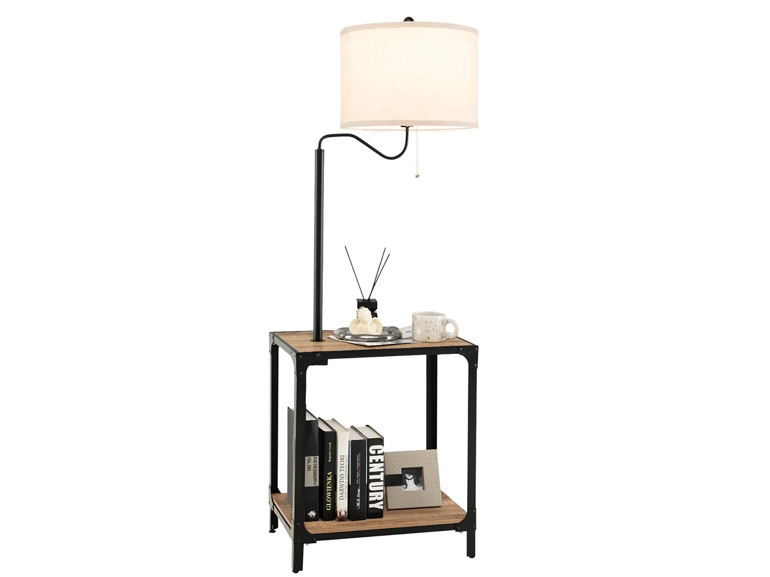Moderner Beistelltisch mit Tischlampe & 360° Drehbarer Nachttischlampe 49 x 34 x 144 cm