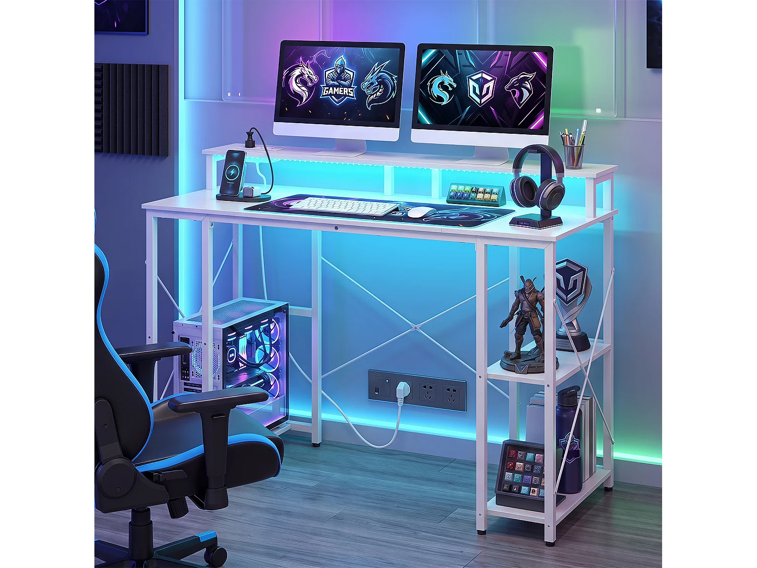 Bureau gaming avec éclairage LED Bureau d'ordinateur