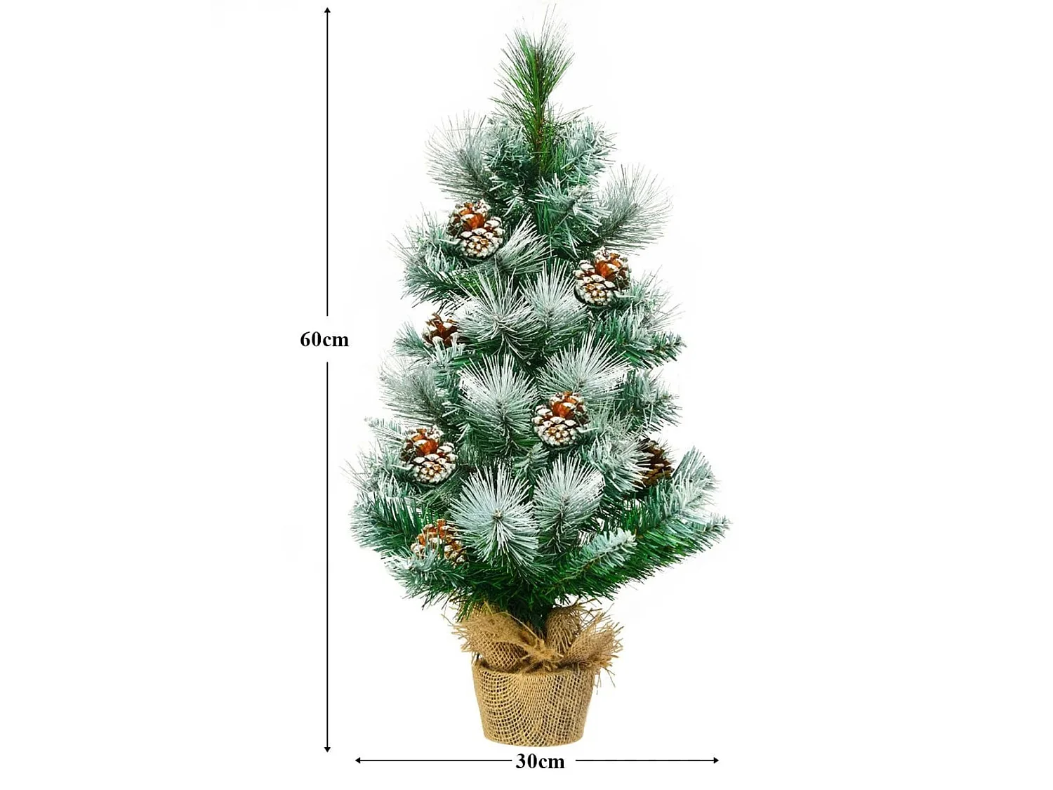 Mini albero di natale artificiale da 60 cm con neve e base