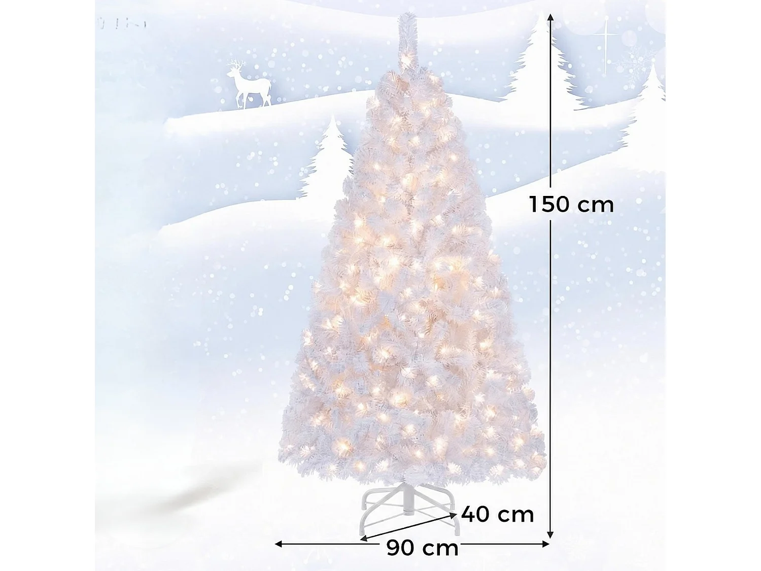 Albero di Natale artificiale floccato da 150 cm, 160 LED - Bianco