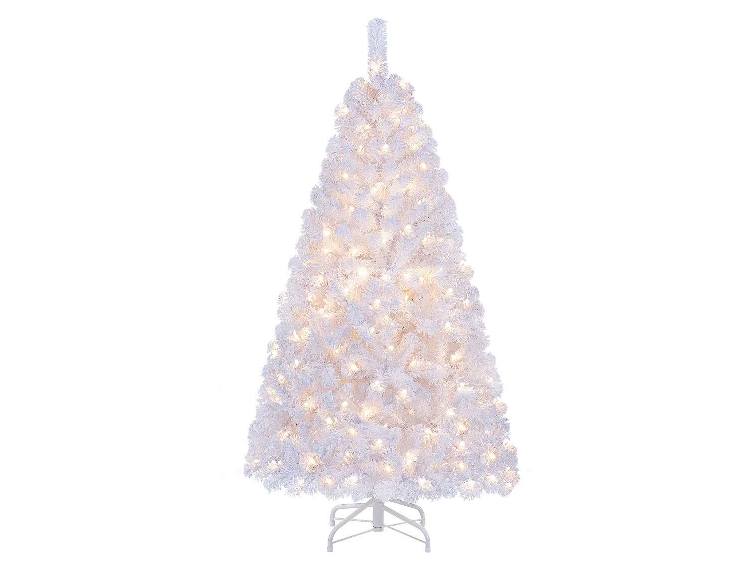 Albero di Natale artificiale floccato da 150 cm, 160 LED - Bianco