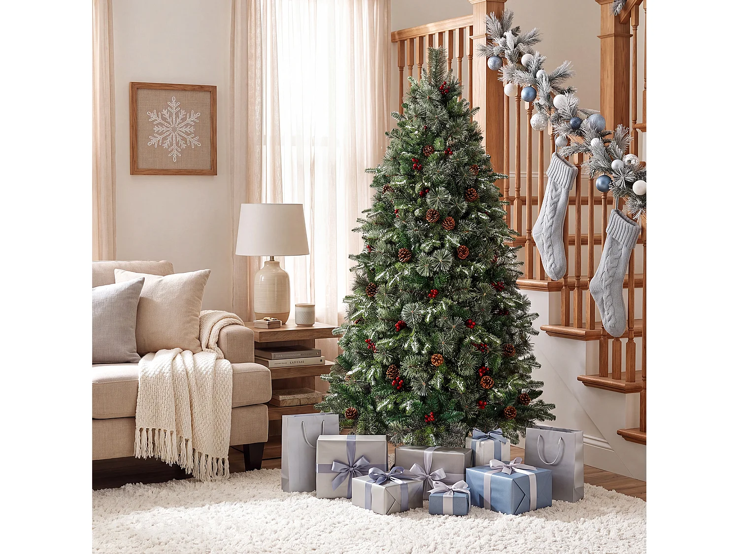 Albero di Natale artificiale con luci a LED, 180 cm Albero di Natale