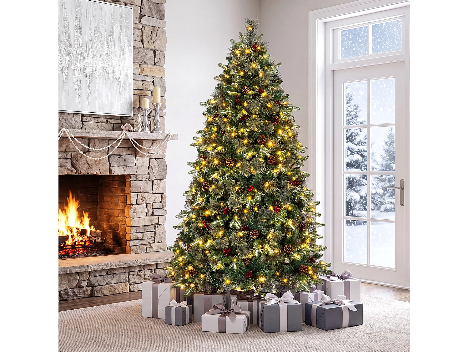 Albero di Natale artificiale con luci a LED, 180 cm Albero di Natale