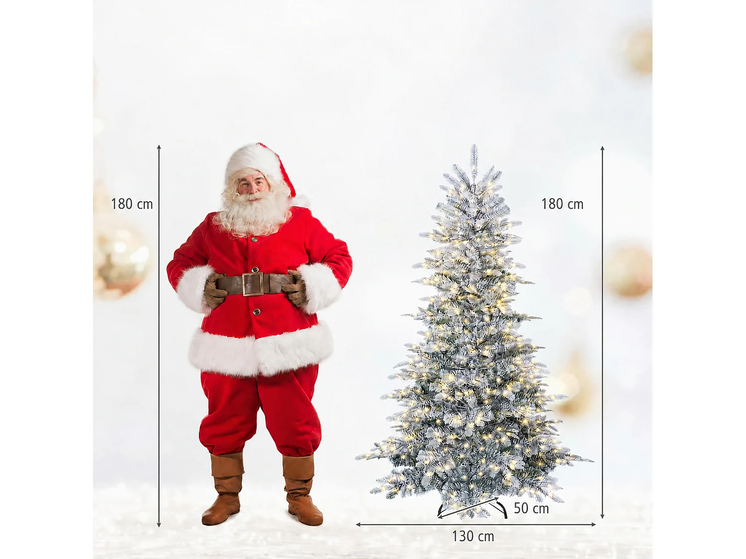 Albero di Natale artificiale con neve artificiale e luci LED, 180 cm