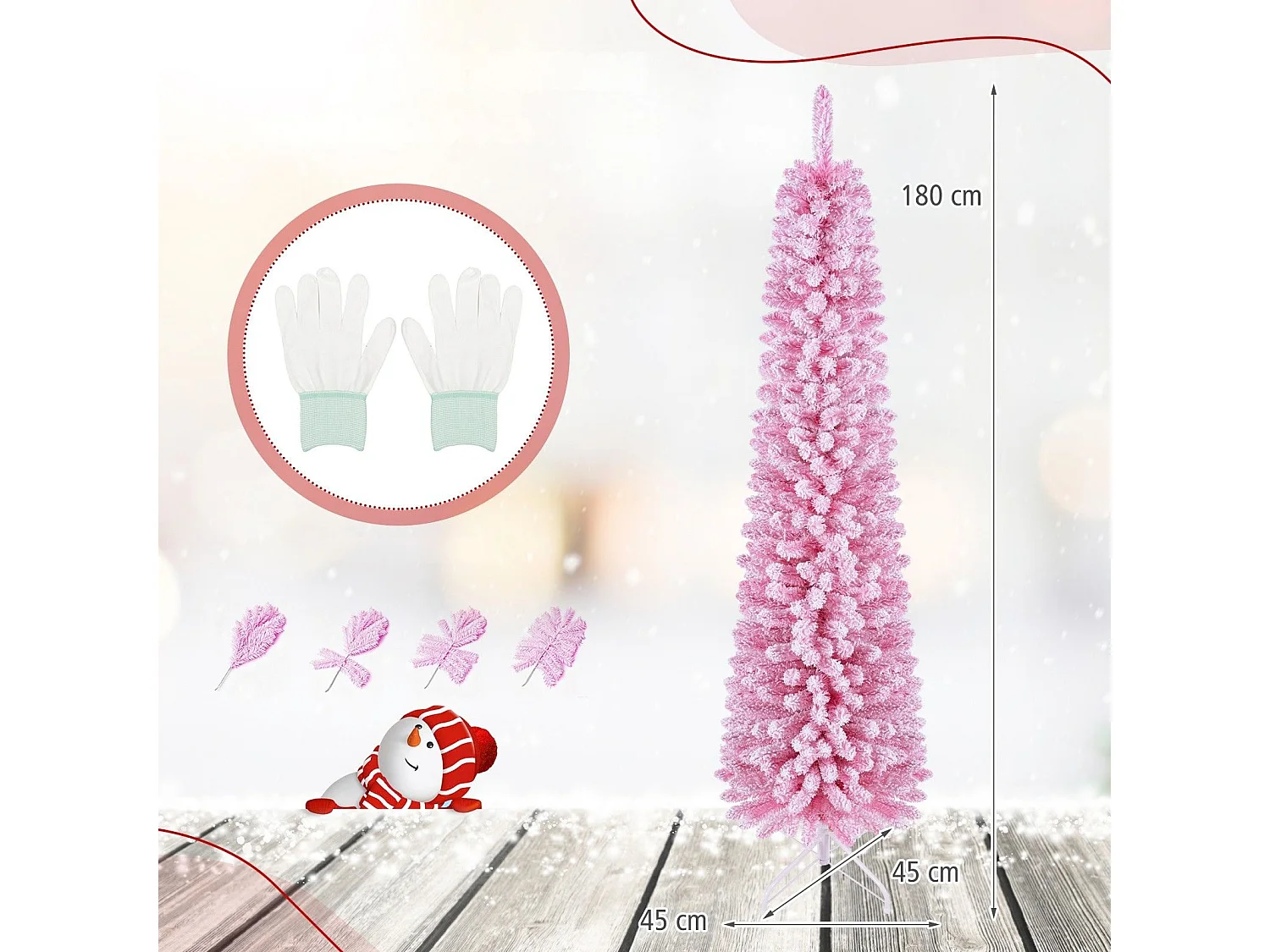Albero di Natale artificiale rosa con luci LED, 180 cm