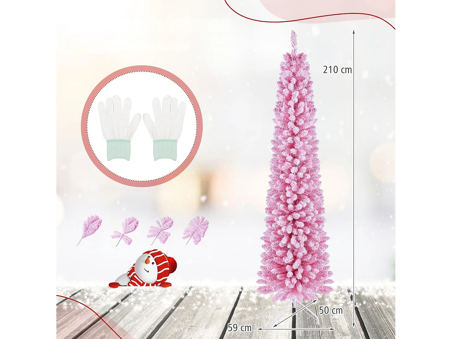 Albero di Natale artificiale rosa con luci LED, 210 cm Albero di Natale