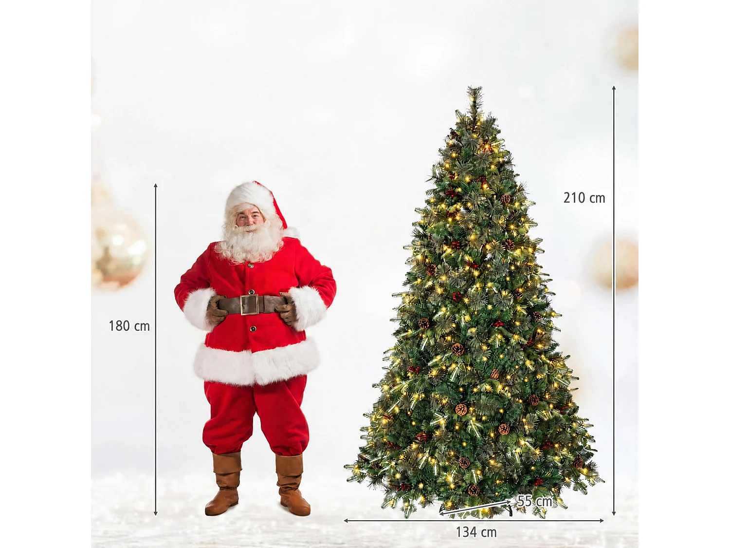 Albero di Natale artificiale con luci a LED, 210 cm Albero di Natale