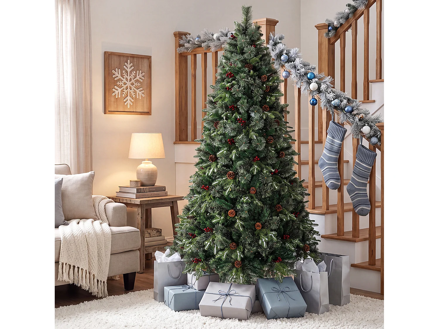 Albero di Natale artificiale con luci a LED, 210 cm Albero di Natale