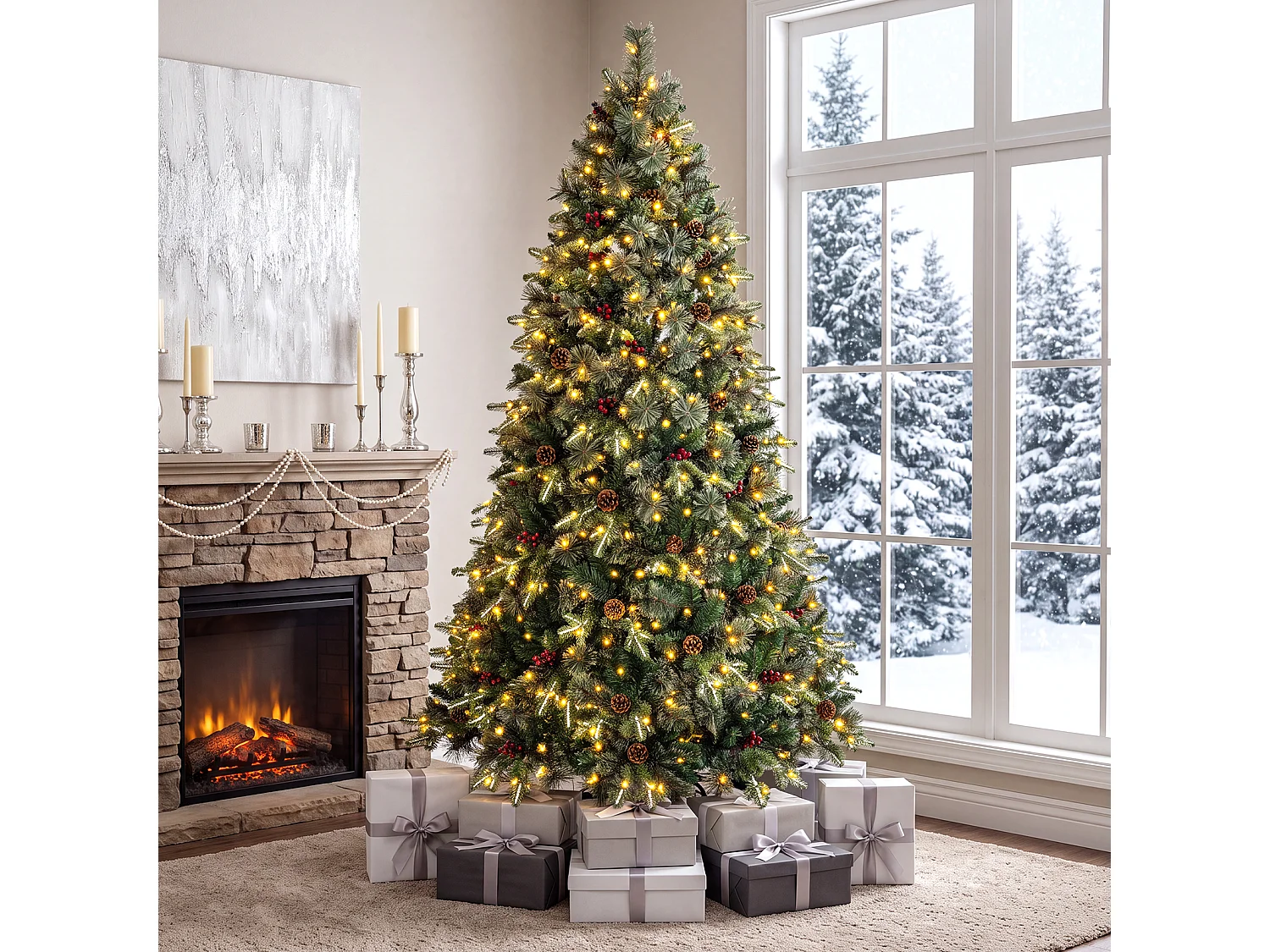 Albero di Natale artificiale con luci a LED, 210 cm Albero di Natale