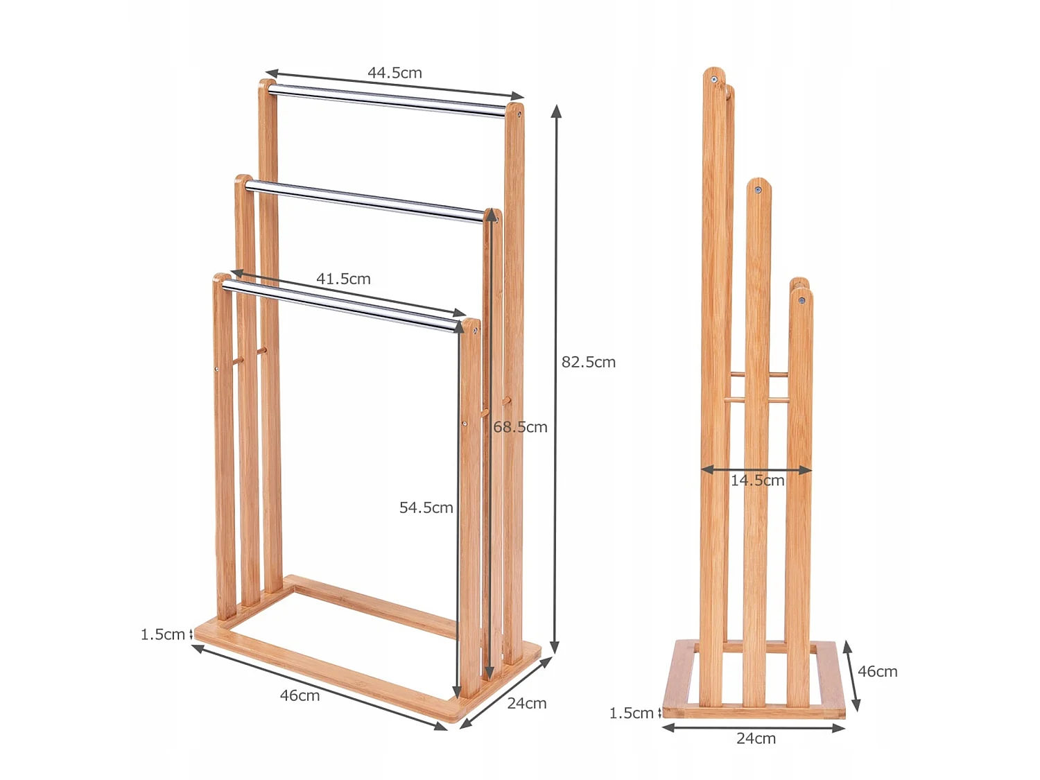 Porte-serviettes de salle de bain sur pied en bambou