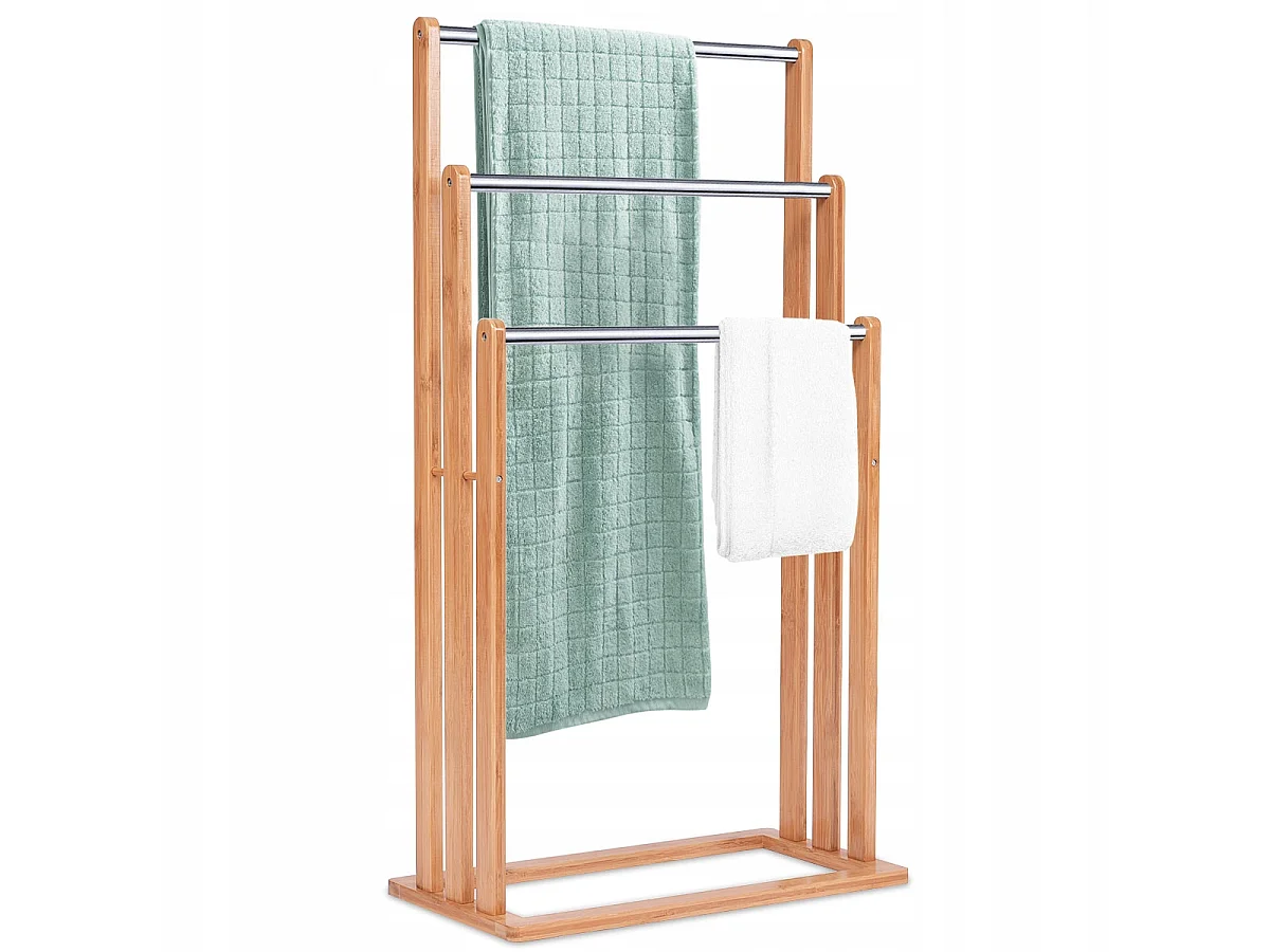 Porte-serviettes de salle de bain sur pied en bambou
