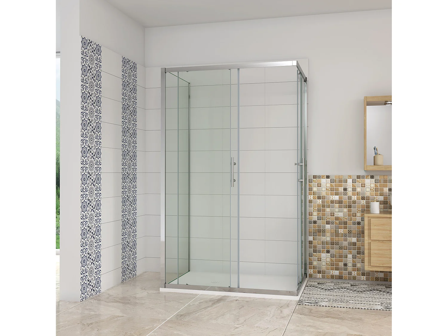 H.195 cm Box Doccia a 3 Lati 70x100x70 cm Porta Scorrevole 100 cm Doppia Parete Fissa da 70 cm in Vetro Trasparente Anticalcare da 6mm Cromato Lucido