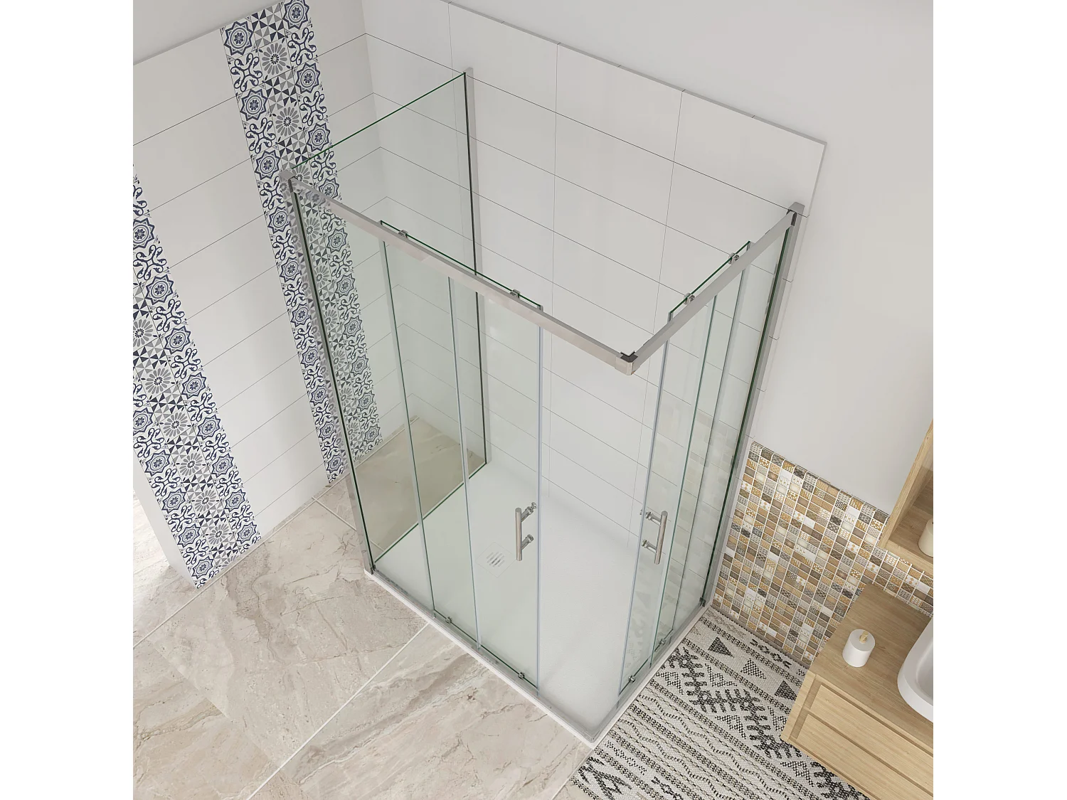H.195 cm Box Doccia a 3 Lati 70x100x70 cm Porta Scorrevole 100 cm Doppia Parete Fissa da 70 cm in Vetro Trasparente Anticalcare da 6mm Cromato Lucido