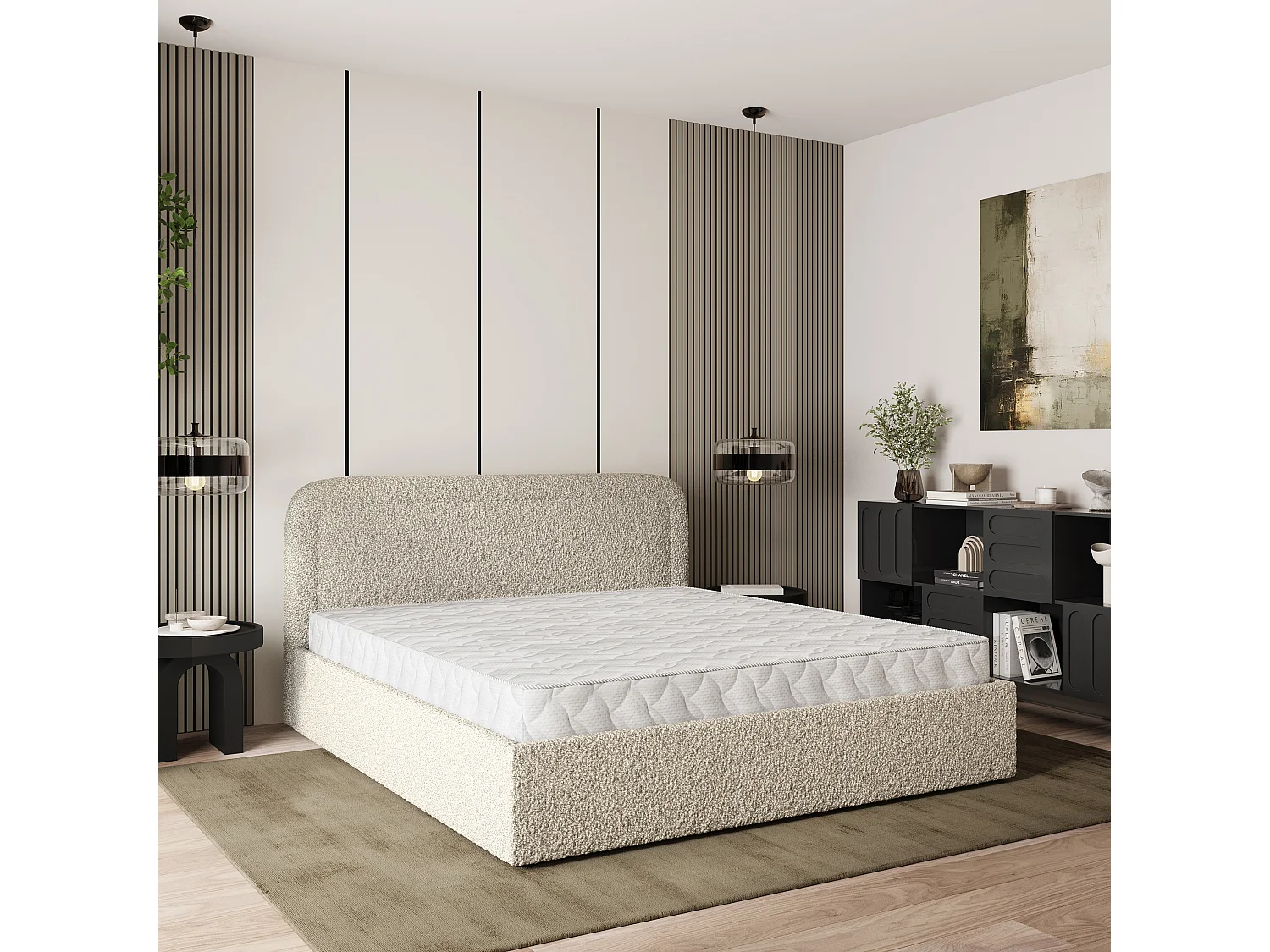 Gestoffeerd bed BENIRA 180x200 cm - Bouclé stof - Beige