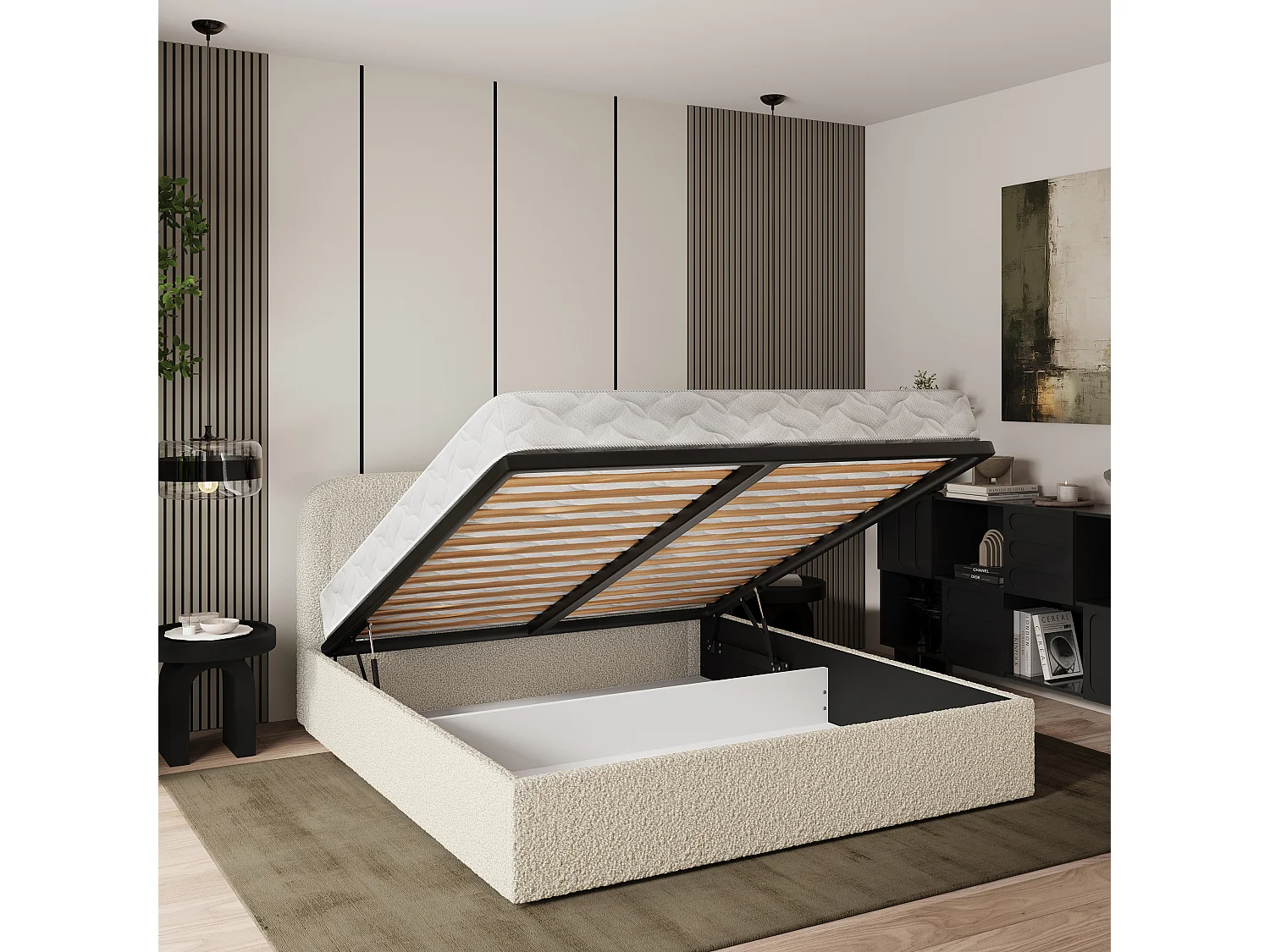 Gestoffeerd bed BENIRA 180x200 cm - Bouclé stof - Beige