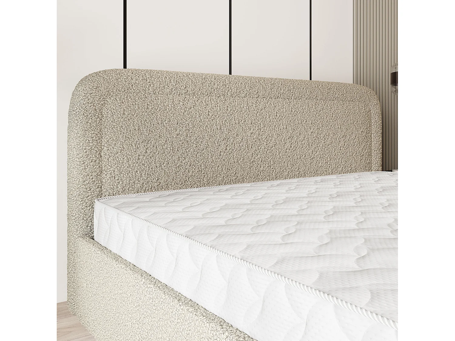 Gestoffeerd bed BENIRA 180x200 cm - Bouclé stof - Beige