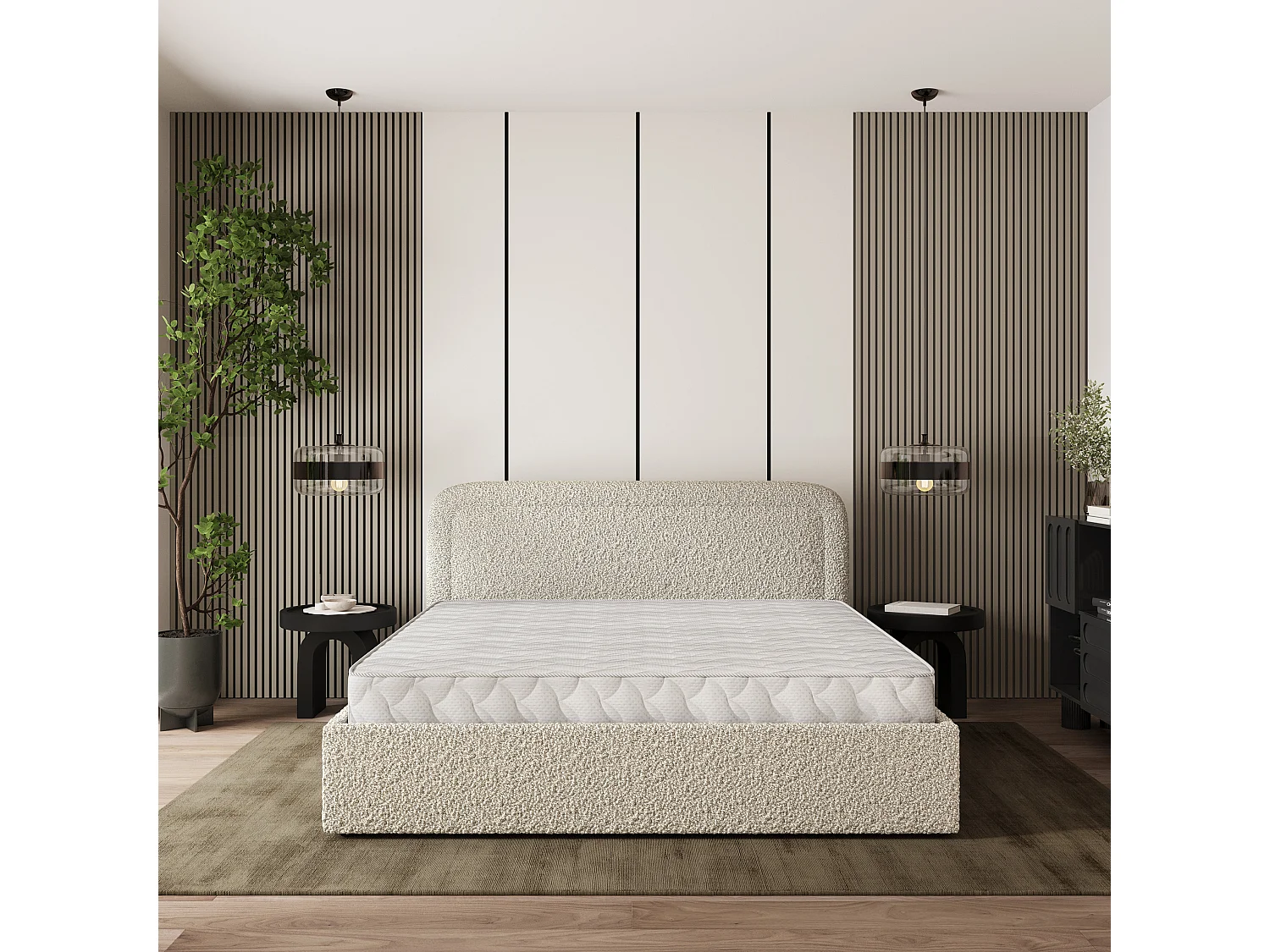 Gestoffeerd bed BENIRA 180x200 cm - Bouclé stof - Beige