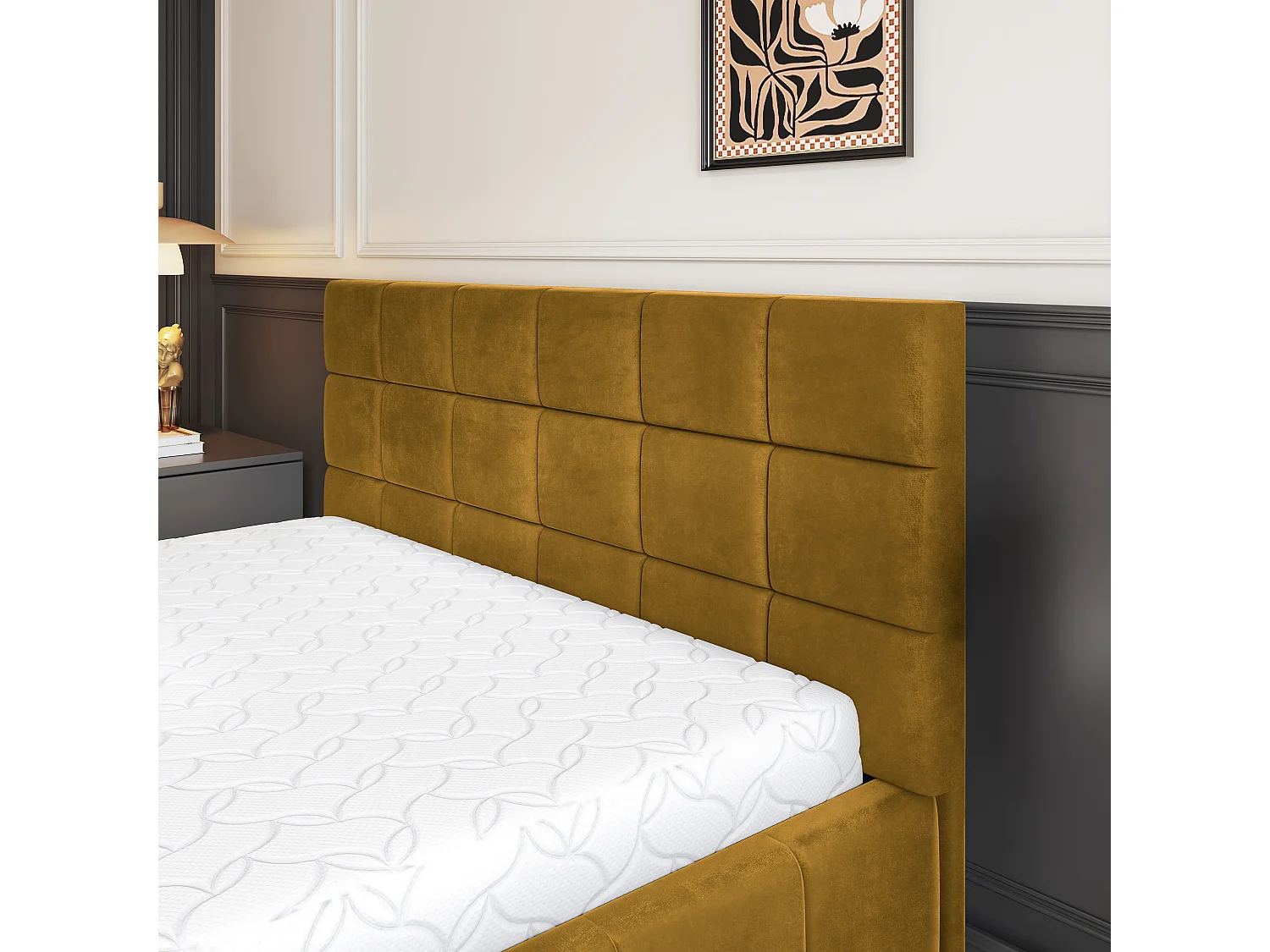 Lit Coffre VERTO 120x200 cm - Tissu peluche - Jaune