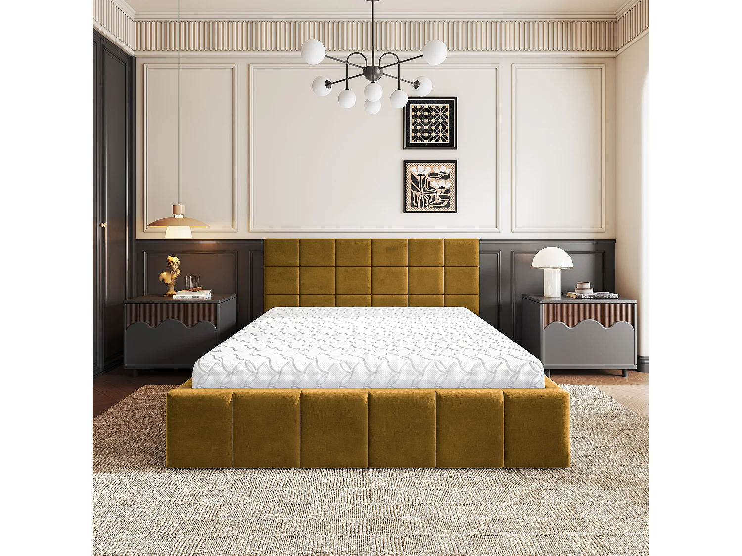 Lit Coffre VERTO 120x200 cm - Tissu peluche - Jaune