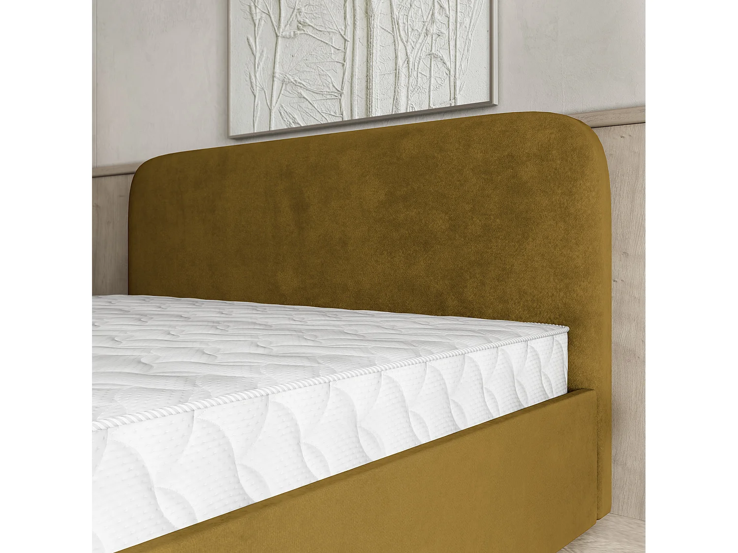 Lit Coffre RENIVE 140x200 cm - Tissu peluche - Jaune
