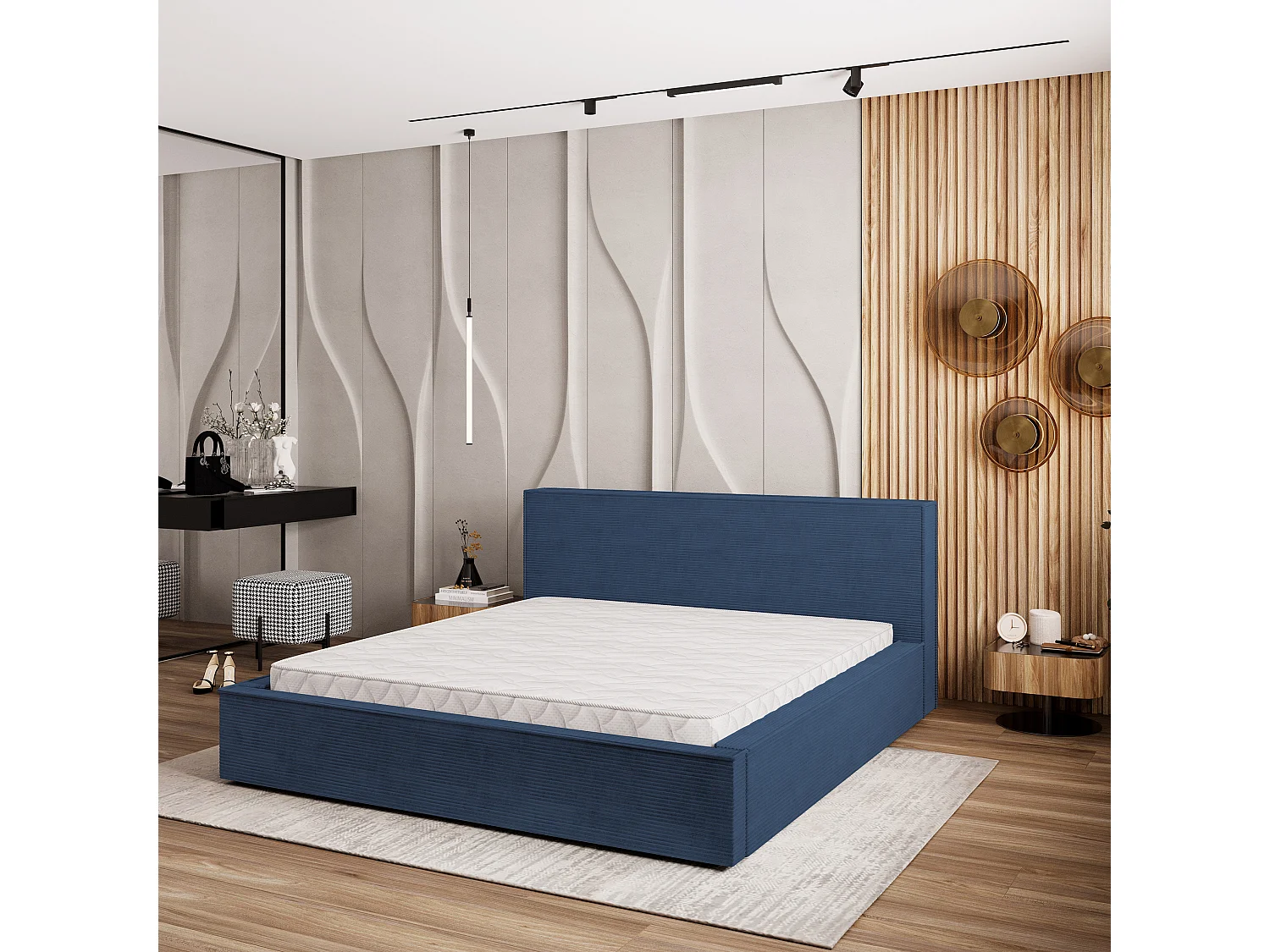 Gestoffeerd bed CELORA 120x200 cm - Corduroy stof - Blauw
