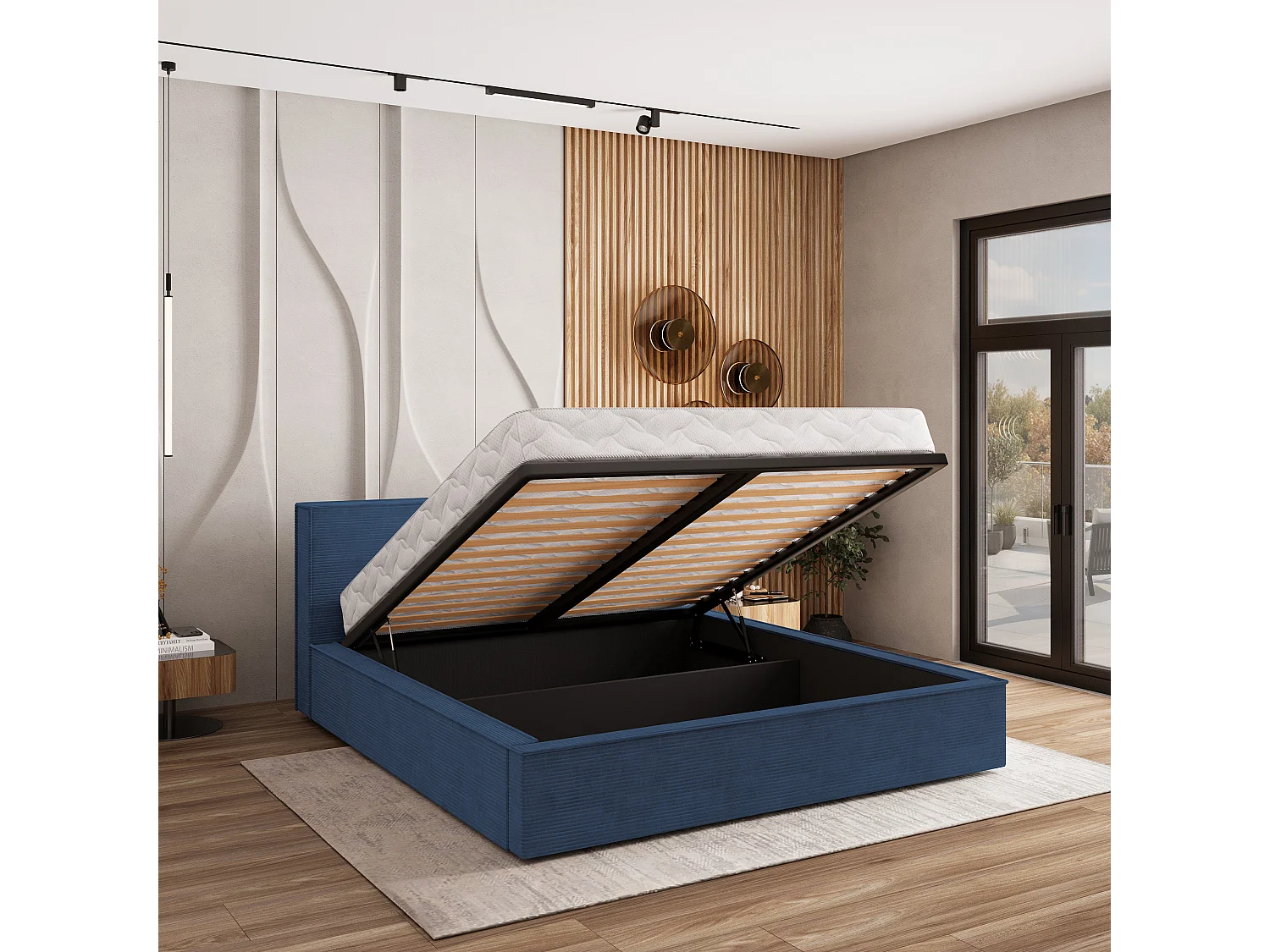 Gestoffeerd bed CELORA 120x200 cm - Corduroy stof - Blauw