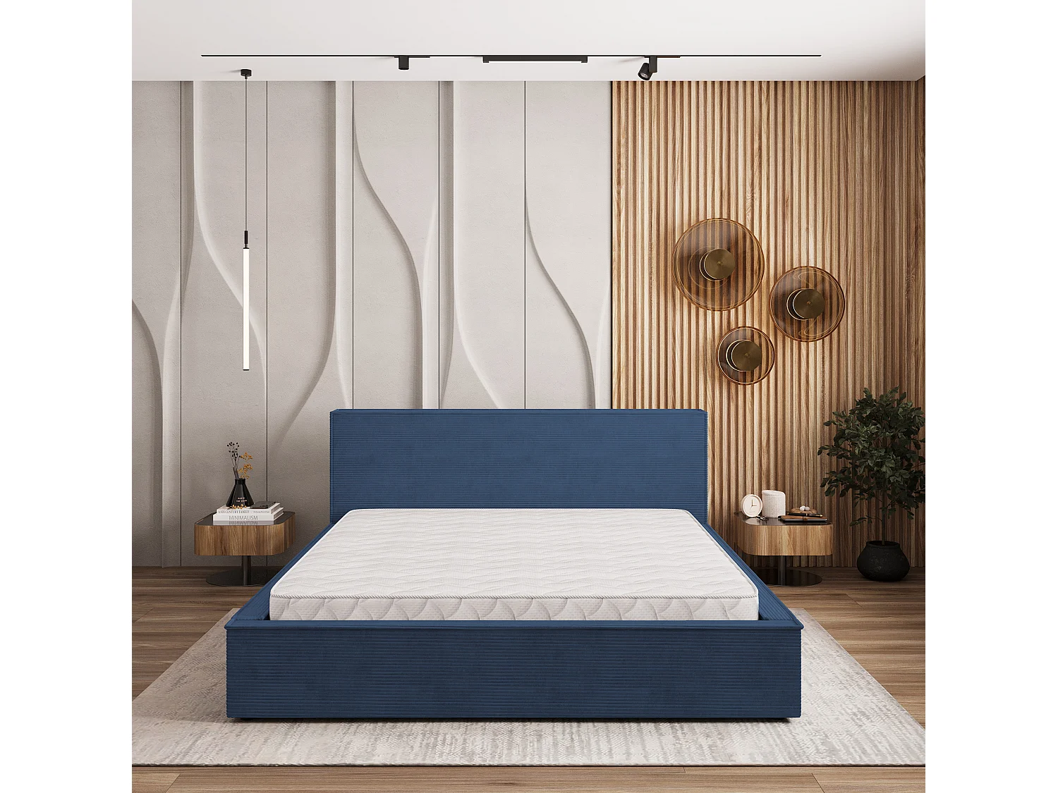 Gestoffeerd bed CELORA 120x200 cm - Corduroy stof - Blauw