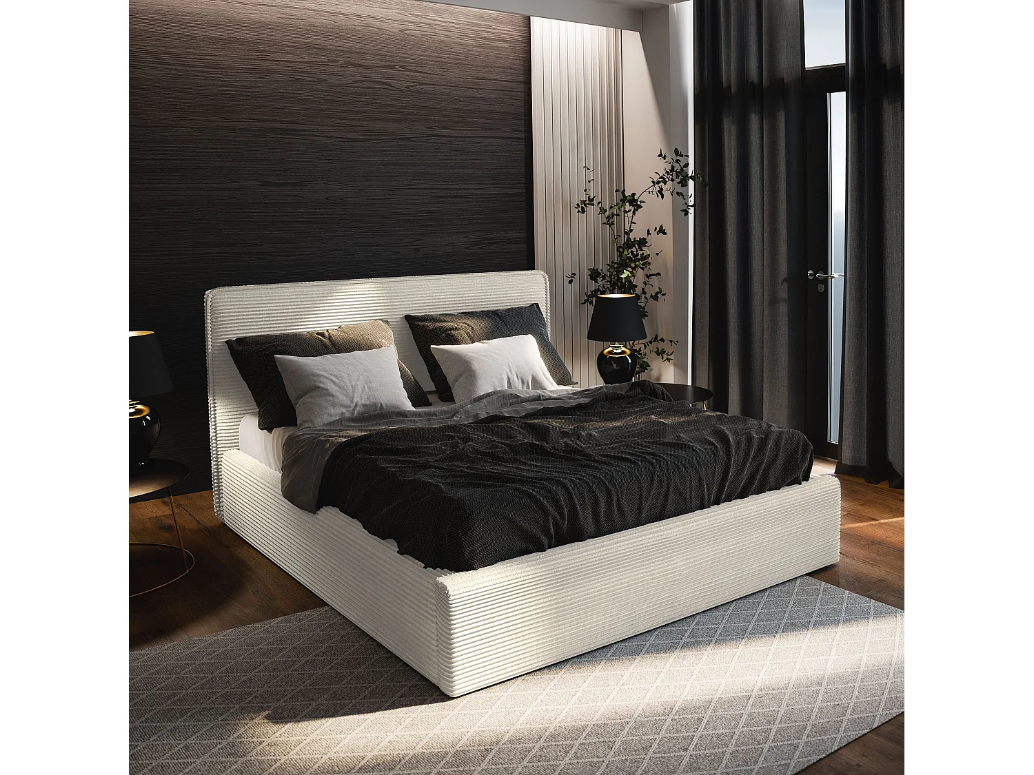 Gestoffeerd bed PARMA 180x200 cm - Corduroy stof - Crème