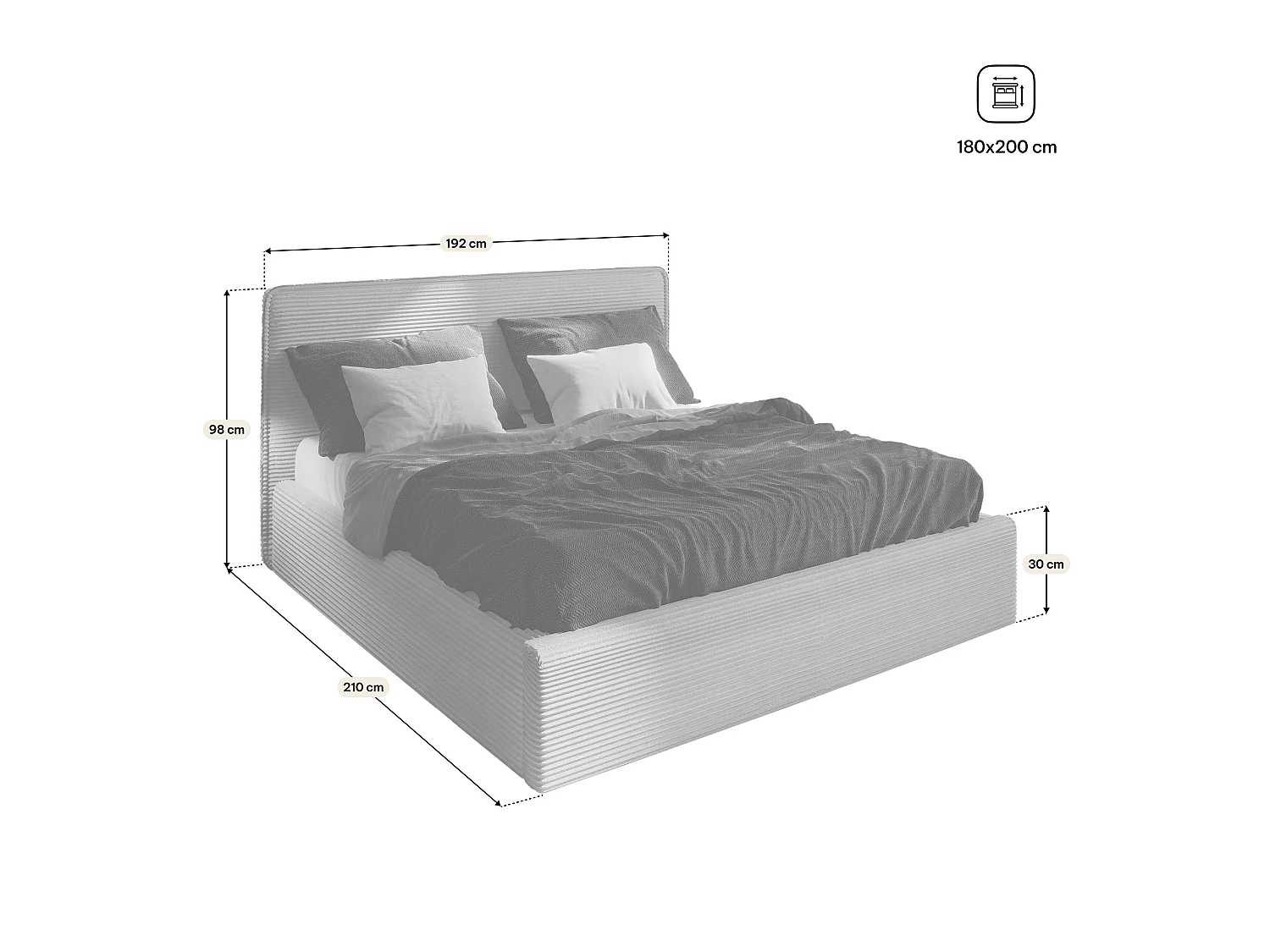 Gestoffeerd bed PARMA 180x200 cm - Corduroy stof - Crème