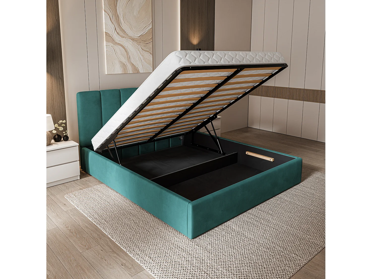 Gestoffeerd bed NEMIS 120x200 cm - Fluwelen stof - Zeegroen